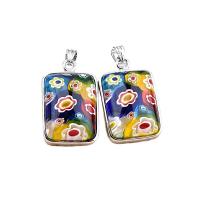 Millefiori Slice Lampwork Hangers, Rechthoek, plated, gemengde kleuren, 36x20x9mm, Verkocht door PC