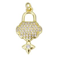 Messing hanger met micro-paved kubieke zirconia's, gold plated, micro pave zirconia, 11.5x22x2.5mm, Gat:Ca 2.5mm, Verkocht door PC