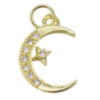 Cúbicos Circonia Colgante Latón Micro pavimenta, metal, Luna y estrella, chapado en color dorado, micro arcilla de zirconia cúbica, 11x16x2mm, agujero:aproximado 3.5mm, Vendido por UD