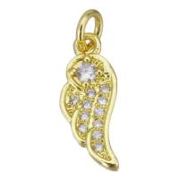 Cubique Pendentif en laiton zircon pavent, forme d'aile, Placage de couleur d'or, pavé de micro zircon, 5x14x2mm, Trou:Environ 2.5mm, Vendu par PC