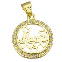 Messing hanger met micro-paved kubieke zirconia's, Rond plat, gold plated, micro pave zirconia & hol, 16x19x2mm, Gat:Ca 4mm, Verkocht door PC