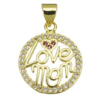 Cubic Zirconia Micro Pave Brass Pendant Flat Round gold color plated micro pave cubic zirconia & hollow Approx 3.5mm Sold By PC