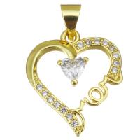 Cubic Zirconia Micro Pave Brass Pendant Heart gold color plated micro pave cubic zirconia & hollow Approx 3.5mm Sold By PC