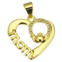 Cubic Zirconia Micro Pave Brass Pendant Heart gold color plated micro pave cubic zirconia & hollow Approx 3.5mm Sold By PC