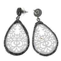 rhinestone ler bane Drop Earring, med White Shell, Teardrop, guldfarve belagt, for kvinde, hvid, 57mm,29x45mm, Solgt af PC