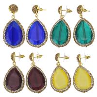 Rhinestone Clay Pave Drop Earring with Cats Eye gold color plated for woman 45mm Sold By Pair