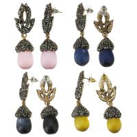 rhinestone ler bane Drop Earring, med Cats Eye, for kvinde, flere farver til valg, 52mm,14x27mm, Solgt af par