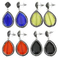 rhinestone ler bane Drop Earring, med Cats Eye, for kvinde, flere farver til valg, 49mm,23x35mm, Solgt af par