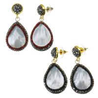 rhinestone ler bane Drop Earring, med Shell, for kvinde, flere farver til valg, 42mm,20x30mm, Solgt af par