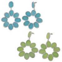 rhinestone ler bane Drop Earring, med farvet Jade, Flower, for kvinde, flere farver til valg, 50mm,12x28mm, Solgt af par