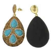 Rhinestone Clay Pave Drop Earring with turquoise Teardrop for woman brown 67mm Sold By Pair