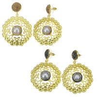 Zinc Alloy Drop Earring, met parel & strass klei pave, gold plated, voor vrouw & hol, meer kleuren voor de keuze, 61mm,41x45mm, Verkocht door pair