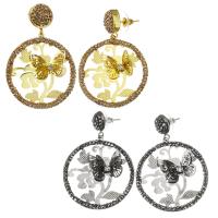 Zinc Alloy Drop Earring, med rhinestone ler bane, forgyldt, for kvinde & hule, flere farver til valg, 51mm,35x38mm, Solgt af par