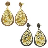 Zinc Alloy Drop Earring, met strass klei pave, Traan, gold plated, voor vrouw & met strass, meer kleuren voor de keuze, 70mm,36x54mm, Verkocht door pair