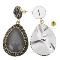 Strass Earring, strass klei pave, met Cats Eye, voor vrouw, bruin, 53mm,26x38mm, Verkocht door pair