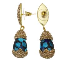 Rhinestone Earring Rhinestone Clay Pave with Lampwork gold color plated for woman blue 49mm Sold By Pair