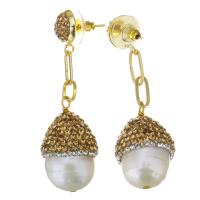 Rhinestone Earring Zinc Alloy with pearl & Rhinestone Clay Pave for woman 57mm Sold By Pair