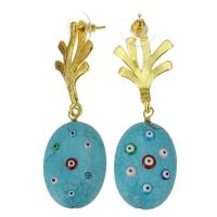 Pendientes de turquesa, aleación de zinc, con turquesa, chapado en color dorado, para mujer, azul, 55mm,18x30mm, Vendido por Par