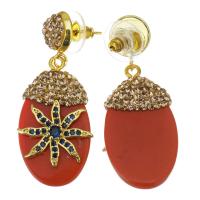 Strass Earring, strass klei pave, gold plated, voor vrouw, roodachtig oranje, 43mm,17x32mm, Verkocht door pair