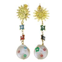 Zinc Alloy Oorbellen, met parel, gold plated, voor vrouw, 68mm,16x22mm, Verkocht door pair