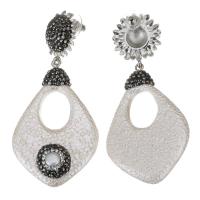 Pendientes de Diamantes de Imitación, Arcilla analiar de diamantes de imitación AB, con perla, para mujer & hueco, Negro, 74mm,35x53mm, Vendido por Par