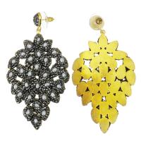 Strass Earring, strass klei pave, met Zinc Alloy, gold plated, voor vrouw & hol, Jet, 81mm,42x69mm, Verkocht door pair