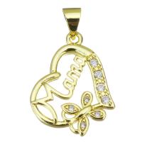 Cubic Zirconia Micro Pave Brass Pendant Heart gold color plated micro pave cubic zirconia & hollow Sold By PC