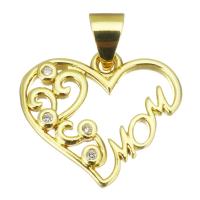 Messing hanger met micro-paved kubieke zirconia's, gold plated, voor vrouw & hol, 16x14.5x2.5mm, Verkocht door PC