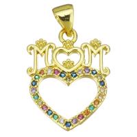 Cubic Zirconia Micro Pave Brass Pendant Heart gold color plated micro pave cubic zirconia & hollow Sold By PC