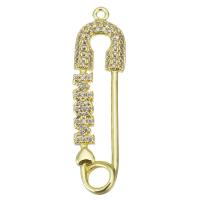 Cúbicos Circonia Colgante Latón Micro pavimenta, metal, Clip de papel, chapado en color dorado, micro arcilla de zirconia cúbica, 10x37x2.5mm, agujero:aproximado 1.5mm, Vendido por UD