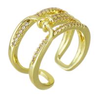 Cubic cirkónium Brass Finger Ring, Sárgaréz, arany színű aranyozott, mikro egyengetni cirkónia & üreges, 11mm, Méret:6, Által értékesített PC