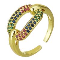 Cubic cirkónium Brass Finger Ring, Sárgaréz, arany színű aranyozott, mikro egyengetni cirkónia & üreges, 11mm, Méret:7, Által értékesített PC