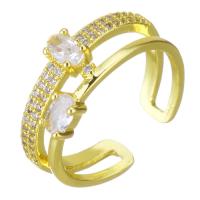 Cubic cirkónium Brass Finger Ring, Sárgaréz, arany színű aranyozott, mikro egyengetni cirkónia & üreges, 9mm, Méret:7, Által értékesített PC