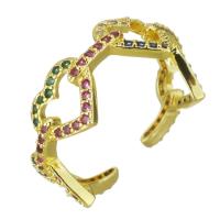 Cubic cirkónium Brass Finger Ring, Sárgaréz, arany színű aranyozott, mikro egyengetni cirkónia & üreges, 8.50mm, Méret:6, Által értékesített PC