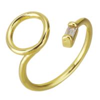 Cubic Zircon Brass δάχτυλο του δακτυλίου, Ορείχαλκος, χρώμα επίχρυσο, μικρο ανοίξει κυβικά ζιρκονία & κοίλος, 15mm, Τρύπα:Περίπου 2x4mm, Μέγεθος:7, Sold Με PC