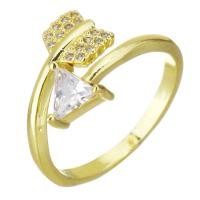 Cubic Zircon Messing fingerring, Pil, guldfarve belagt, Micro Pave cubic zirconia, 12mm, Størrelse:7, Solgt af PC