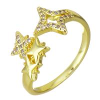 Cubic Zircon Messing fingerring, guldfarve belagt, Micro Pave cubic zirconia, 10mm, Størrelse:7, Solgt af PC