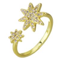 Cubic Zircon Messing fingerring, guldfarve belagt, Micro Pave cubic zirconia, 11mm, Størrelse:6, Solgt af PC