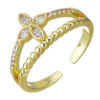 Cubic cirkónium Brass Finger Ring, Sárgaréz, arany színű aranyozott, mikro egyengetni cirkónia, 10mm, Méret:7, Által értékesített PC