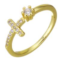 Kubisk Zircon Mässing Finger Ring, guldfärg pläterade, micro bana cubic zirconia, 7mm, Storlek:7, Säljs av PC