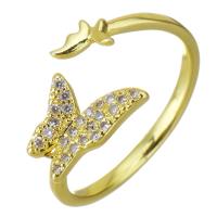 Cubic Zircon Brass δάχτυλο του δακτυλίου, Ορείχαλκος, χρώμα επίχρυσο, μικρο ανοίξει κυβικά ζιρκονία, 10mm, Μέγεθος:7, Sold Με PC