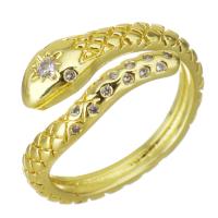 Cubic Zircon Brass δάχτυλο του δακτυλίου, Ορείχαλκος, Φίδι, χρώμα επίχρυσο, μικρο ανοίξει κυβικά ζιρκονία, 9mm, Τρύπα:Περίπου 2x4mm, Μέγεθος:5, Sold Με PC