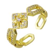 Cubic Zircon Brass δάχτυλο του δακτυλίου, Ορείχαλκος, χρώμα επίχρυσο, μικρο ανοίξει κυβικά ζιρκονία & κοίλος, 9mm, Τρύπα:Περίπου 2x4mm, Μέγεθος:6, Sold Με PC