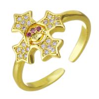 Cubic Zircon Brass δάχτυλο του δακτυλίου, Ορείχαλκος, χρώμα επίχρυσο, μικρο ανοίξει κυβικά ζιρκονία, 13mm, Τρύπα:Περίπου 2x4mm, Μέγεθος:6, Sold Με PC