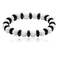 pulsera de plástico, Esférico, pulido, para mujer, en blanco y negro, 8mm, Vendido para 7 Inch Sarta