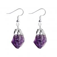 Natürliche Quarz Ohrringe, Amethyst, mit Messing, Unregelmäßige, silberfarben plattiert, für Frau, violett, frei von Nickel, Blei & Kadmium, 40-45mm, verkauft von Paar