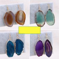 Boucles d'oreilles agate, avec laiton, Irrégulière, Placage de couleur d'or, pour femme, plus de couleurs à choisir, protéger l'environnement, sans nickel, plomb et cadmium, 25-45mm, Vendu par paire