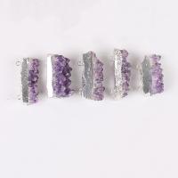 Natürlicher Quarz Anhänger, Amethyst, mit Messing, Unregelmäßige, goldfarben plattiert, DIY, violett, frei von Nickel, Blei & Kadmium, 30-10x20mm, verkauft von PC