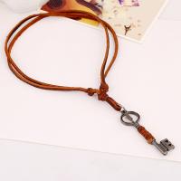 PU Leather Cord Necklace Zinc Alloy with PU Leather Adjustable & fashion jewelry & handmade & Unisex brown nickel lead & cadmium free 68-75cmuff0c0.3cm Sold By Strand