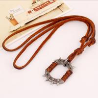 PU Leather Cord Necklace Zinc Alloy with PU Leather Adjustable & fashion jewelry & handmade & Unisex brown nickel lead & cadmium free 68-75cmuff0c0.3cm Sold By Strand